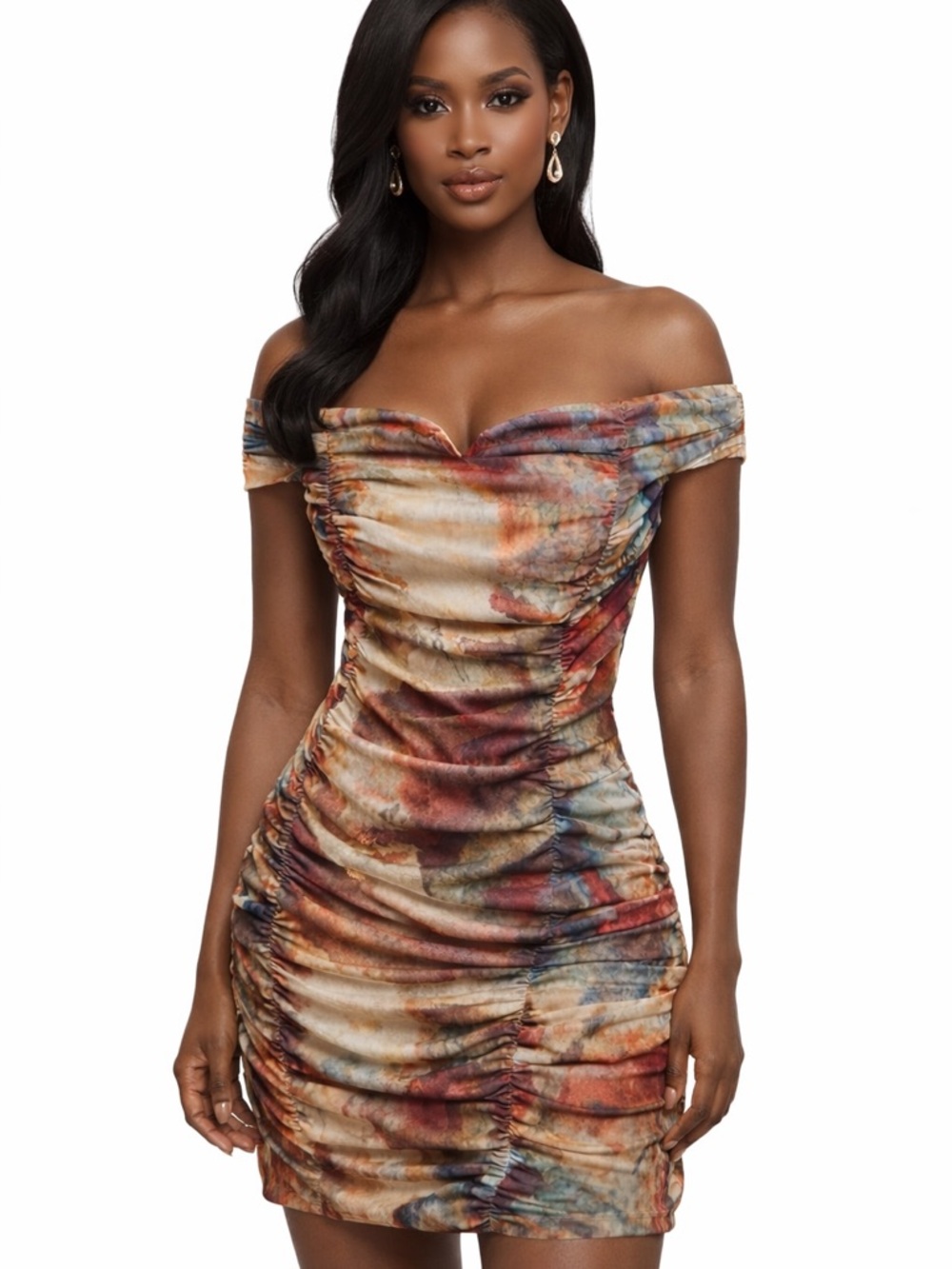 Multicolor Ruched Draped Women's dress